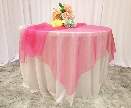 Square Organza Table Overlay 90x90 Bubble Gum