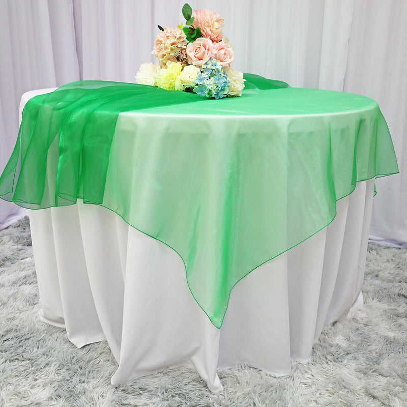 Square Organza Table Overlay 90x90 Emerald Green