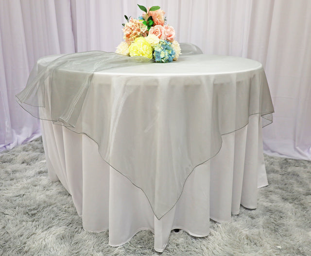 Square Organza Table Overlay 72x72 Silver