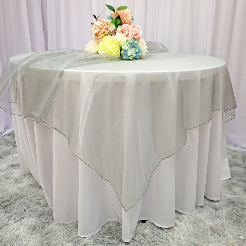 Square Organza Table Overlay 90x90 Silver