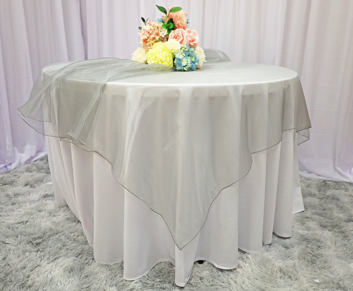 Square Organza Table Overlay 90x90 Silver