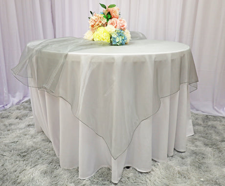 Square Organza Table Overlay 90x90 Silver