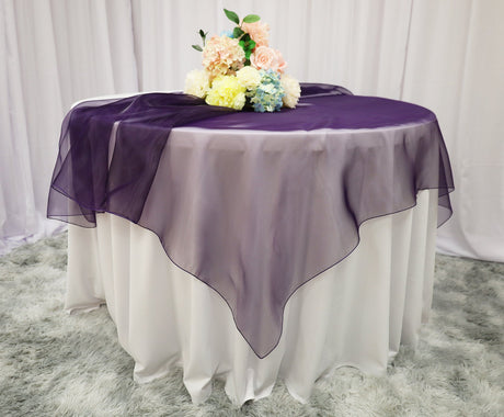 Organza Square Table Overlay 72x72 Eggplant