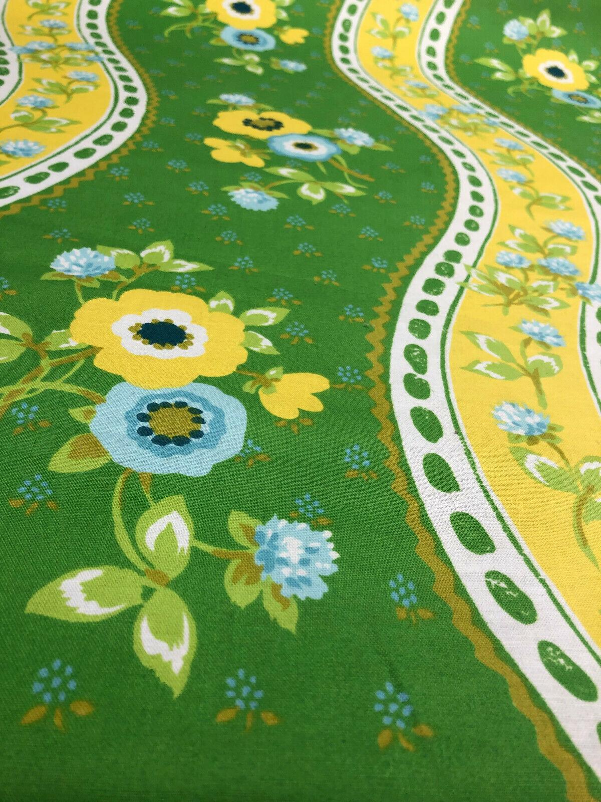 Bloomcraft Vintage Green Yellow Floral River Cotton Fabric - Floral River, Green Yellow Blue White, 54" Width, 13.5" Horizontal Repeat, 22" Vertical Repeat (1 Yard)