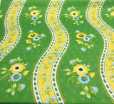 Bloomcraft Vintage Green Yellow Floral River Cotton Fabric - Floral River, Green Yellow Blue White, 54" Width, 13.5" Horizontal Repeat, 22" Vertical Repeat (1 Yard)