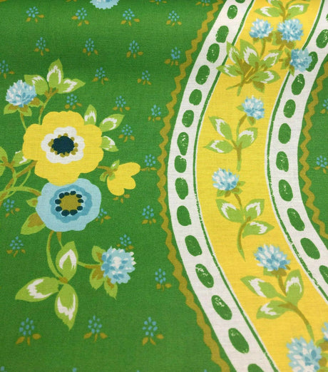 Bloomcraft Vintage Green Yellow Floral River Cotton Fabric - Floral River, Green Yellow Blue White, 54" Width, 13.5" Horizontal Repeat, 22" Vertical Repeat (1 Yard)