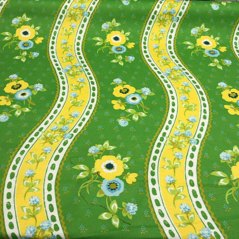 Bloomcraft Vintage Green Yellow Floral River Cotton Fabric - Floral River, Green Yellow Blue White, 54" Width, 13.5" Horizontal Repeat, 22" Vertical Repeat (1 Yard)
