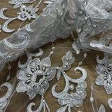 Beaded Corded Bridal Lace Silver