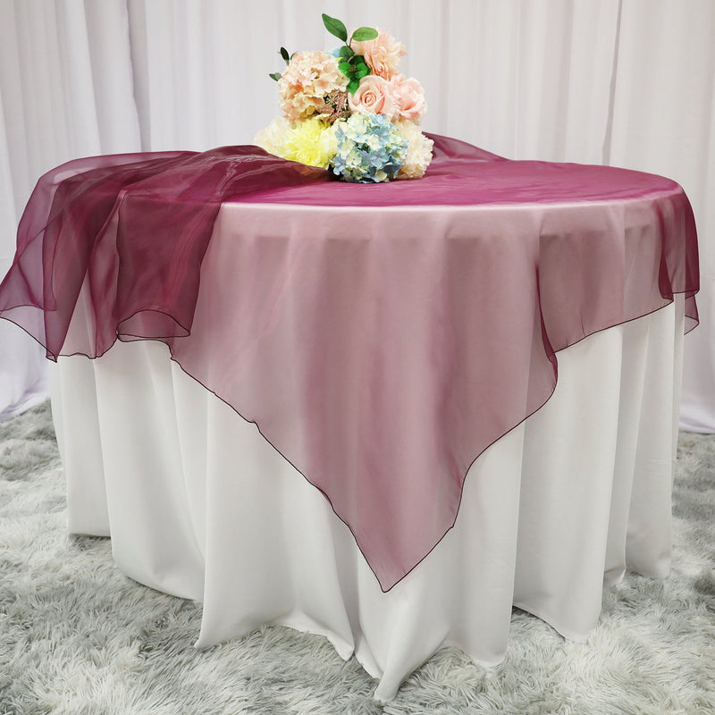 Square Organza Table Overlay 90x90 Plum