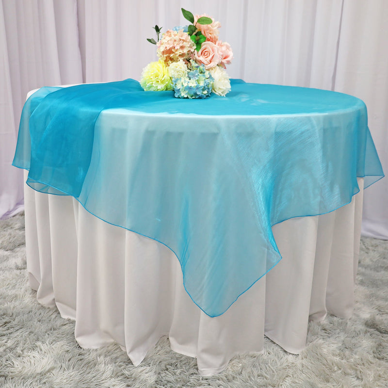 Square Organza Table Overlay 90x90 Turquoise