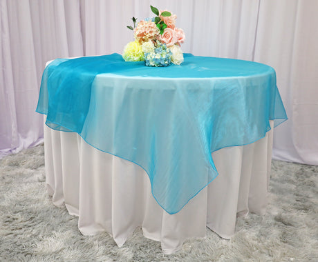 Square Organza Table Overlay 72x72 Turquoise