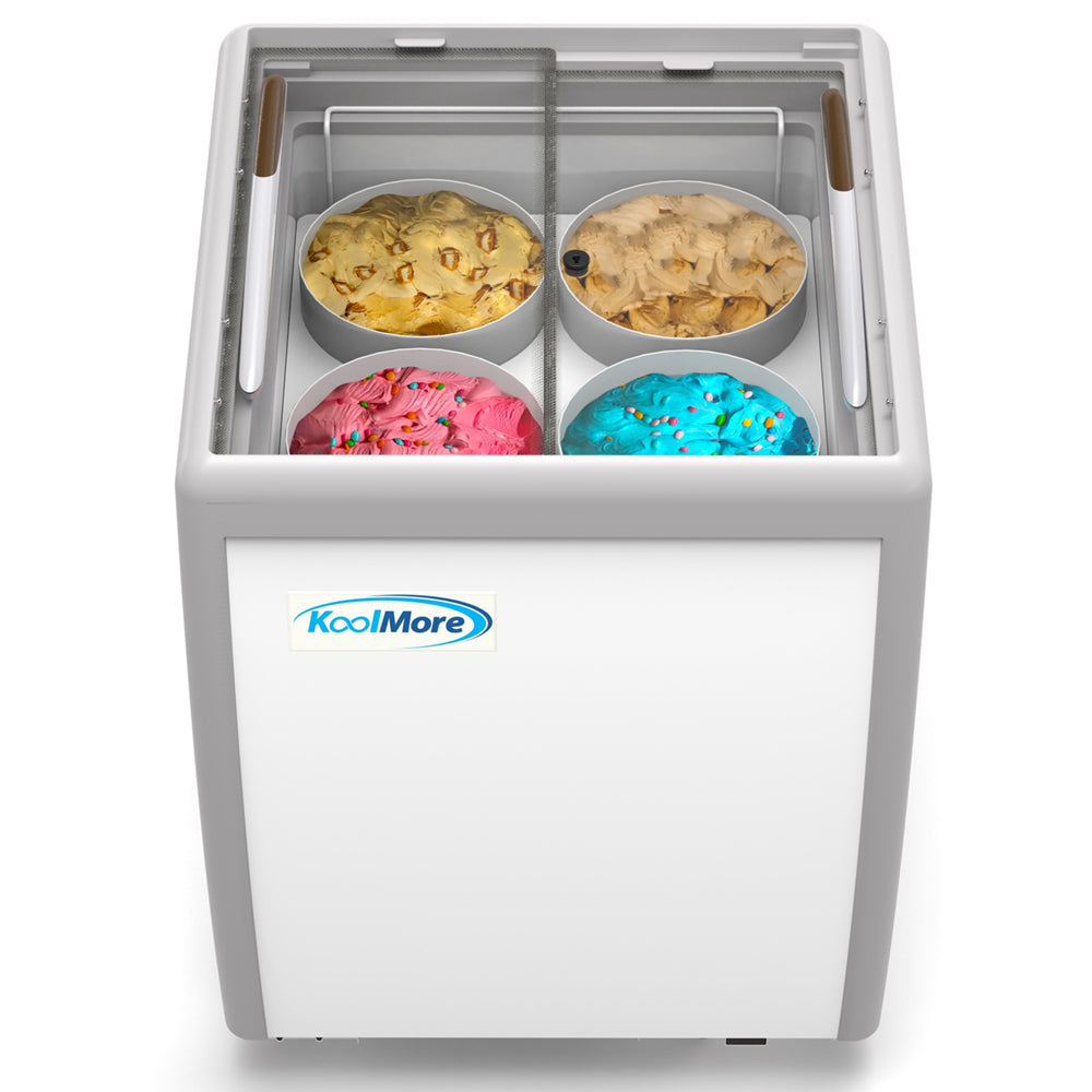 KoolMore 26 in. 4 Tub Ice Cream Dipping Cabinet Display Freezer with Sliding Glass Door, 6 cu. ft.