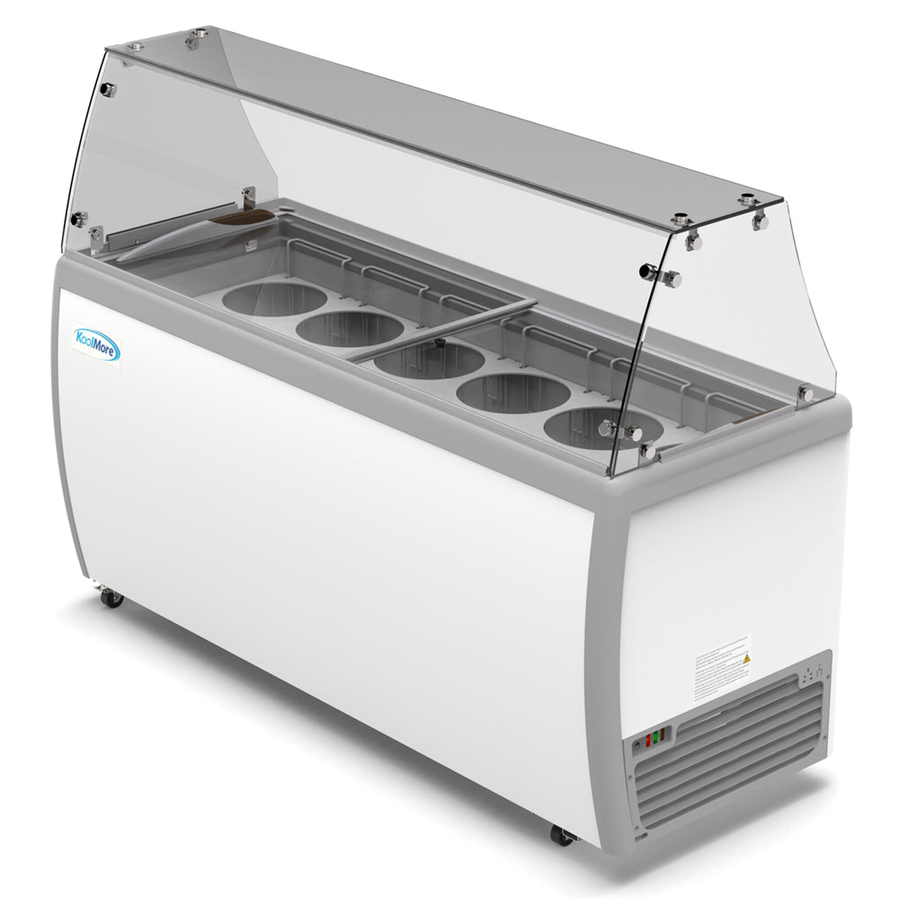 KoolMore 12 Tub Ice Cream Dipping Cabinet Display Freezer with Sliding Glass Door and Sneeze Guard, 20 cu. ft.