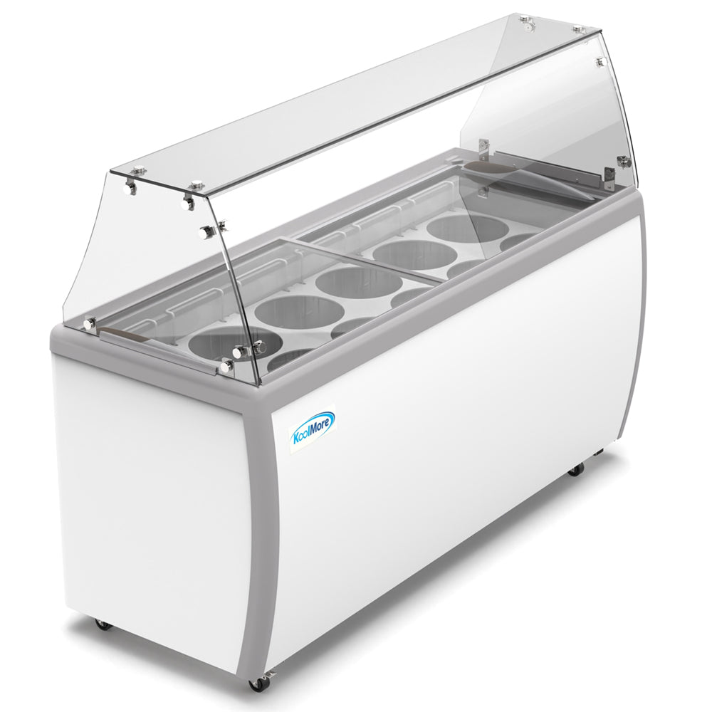 KoolMore 12 Tub Ice Cream Dipping Cabinet Display Freezer with Sliding Glass Door and Sneeze Guard, 20 cu. ft.