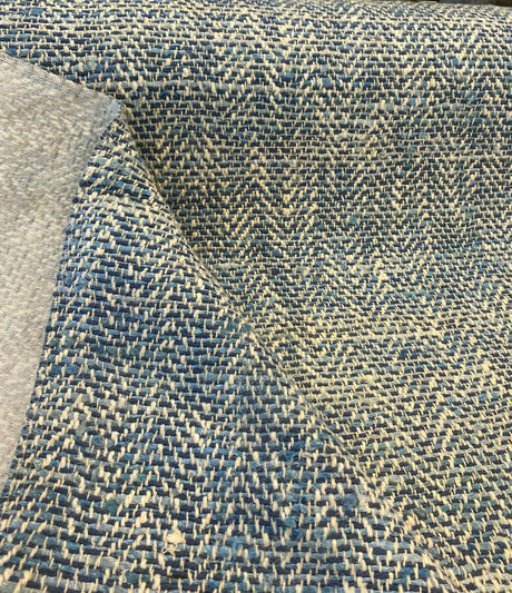 Waverly Handspun Blue Poolside Jacquard Upholstery Fabric - Blue, Off White, Beige, 54" Width (1 Yard)
