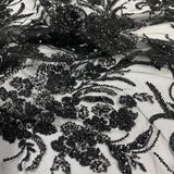 Beaded Lace Fabric on Polyester Net Mesh