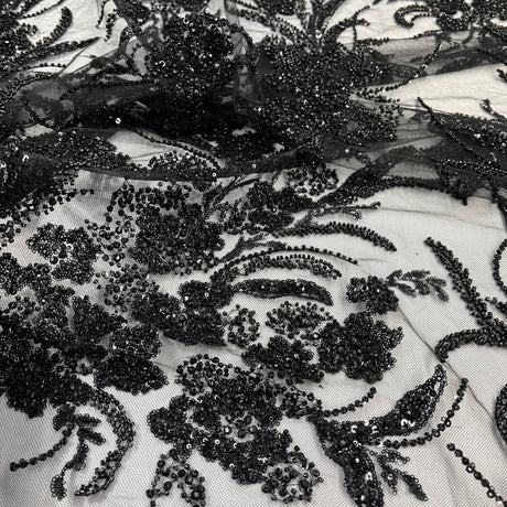 Beaded Lace Fabric on Polyester Net Mesh
