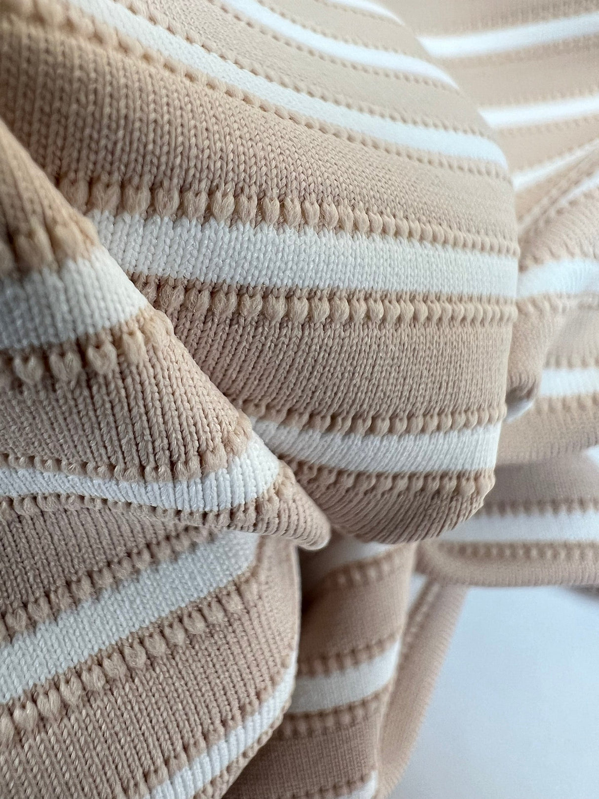 Polyamide Elastane Jacquard Knit White Beige Striped