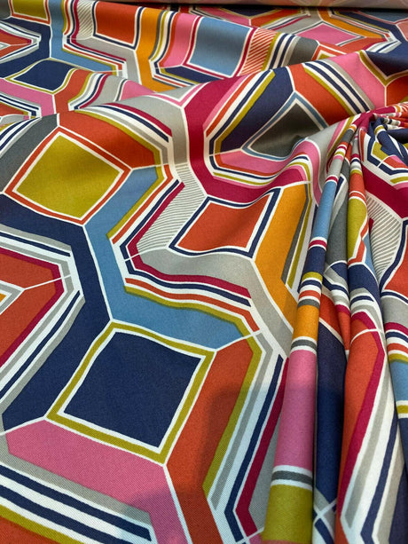 Selby Sherbet 100 Percent Cotton Fabric - Modern Pucci Tile, Pink Blue Green Yellow, Orange, Gray, White Charcoal, 55" Width (1 Yard)