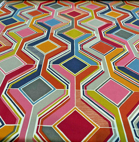 Selby Sherbet 100 Percent Cotton Fabric - Modern Pucci Tile, Pink Blue Green Yellow, Orange, Gray, White Charcoal, 55" Width (1 Yard)