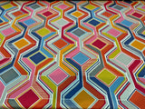 Selby Sherbet 100 Percent Cotton Fabric - Modern Pucci Tile, Pink Blue Green Yellow, Orange, Gray, White Charcoal, 55" Width (1 Yard)