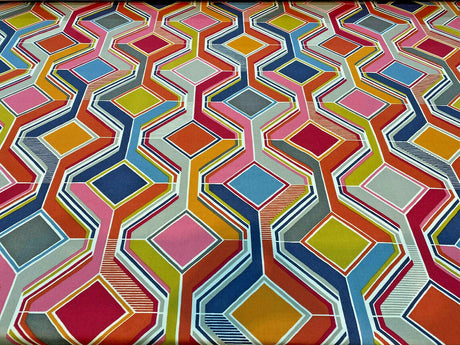 Selby Sherbet 100 Percent Cotton Fabric - Modern Pucci Tile, Pink Blue Green Yellow, Orange, Gray, White Charcoal, 55" Width (1 Yard)
