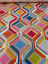 Selby Sherbet 100 Percent Cotton Fabric - Modern Pucci Tile, Pink Blue Green Yellow, Orange, Gray, White Charcoal, 55" Width (1 Yard)