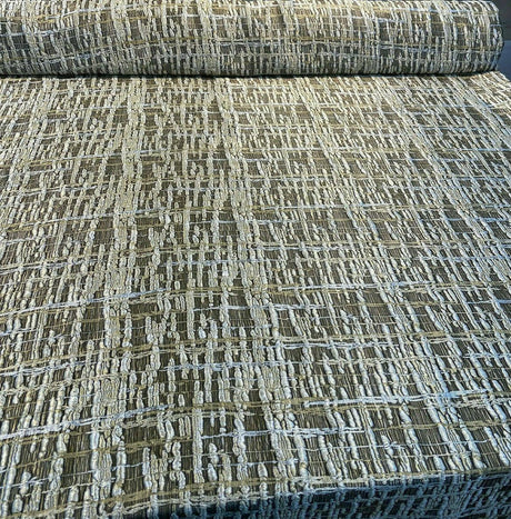 Cubism Square Jacquard Fabric - Gold, Gray Taupe Tint, Contemporary Cubism Square Pattern, 108" Double Width (By The Yard)