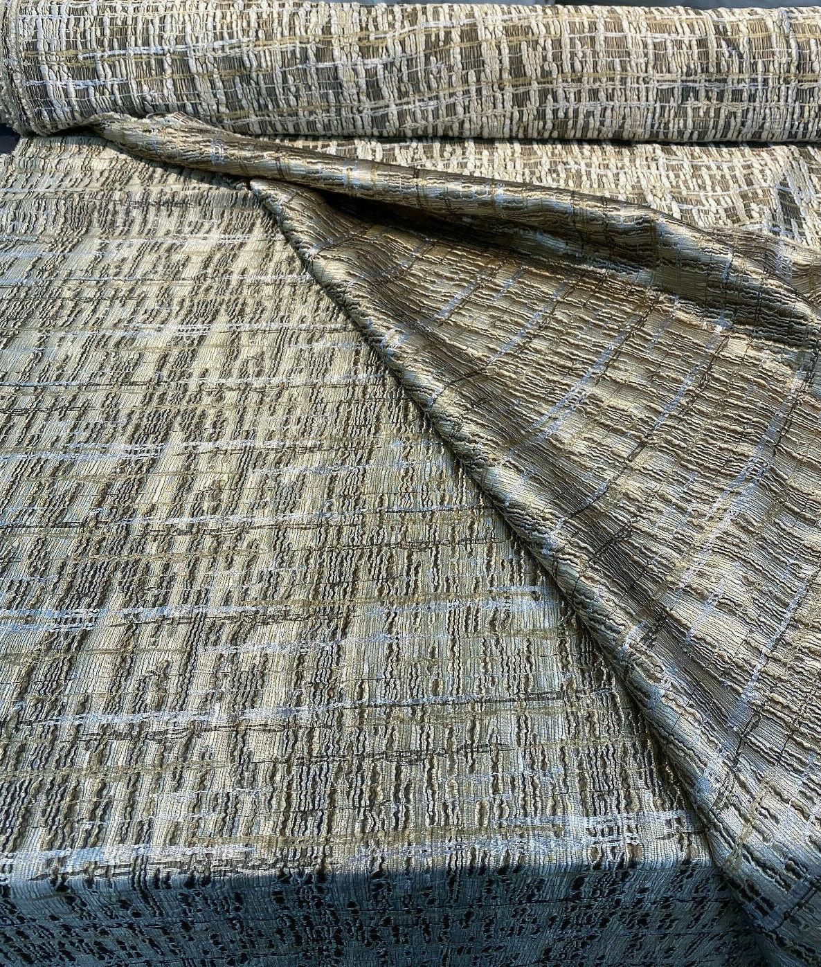 Cubism Square Jacquard Fabric - Gold, Gray Taupe Tint, Contemporary Cubism Square Pattern, 108" Double Width (By The Yard)