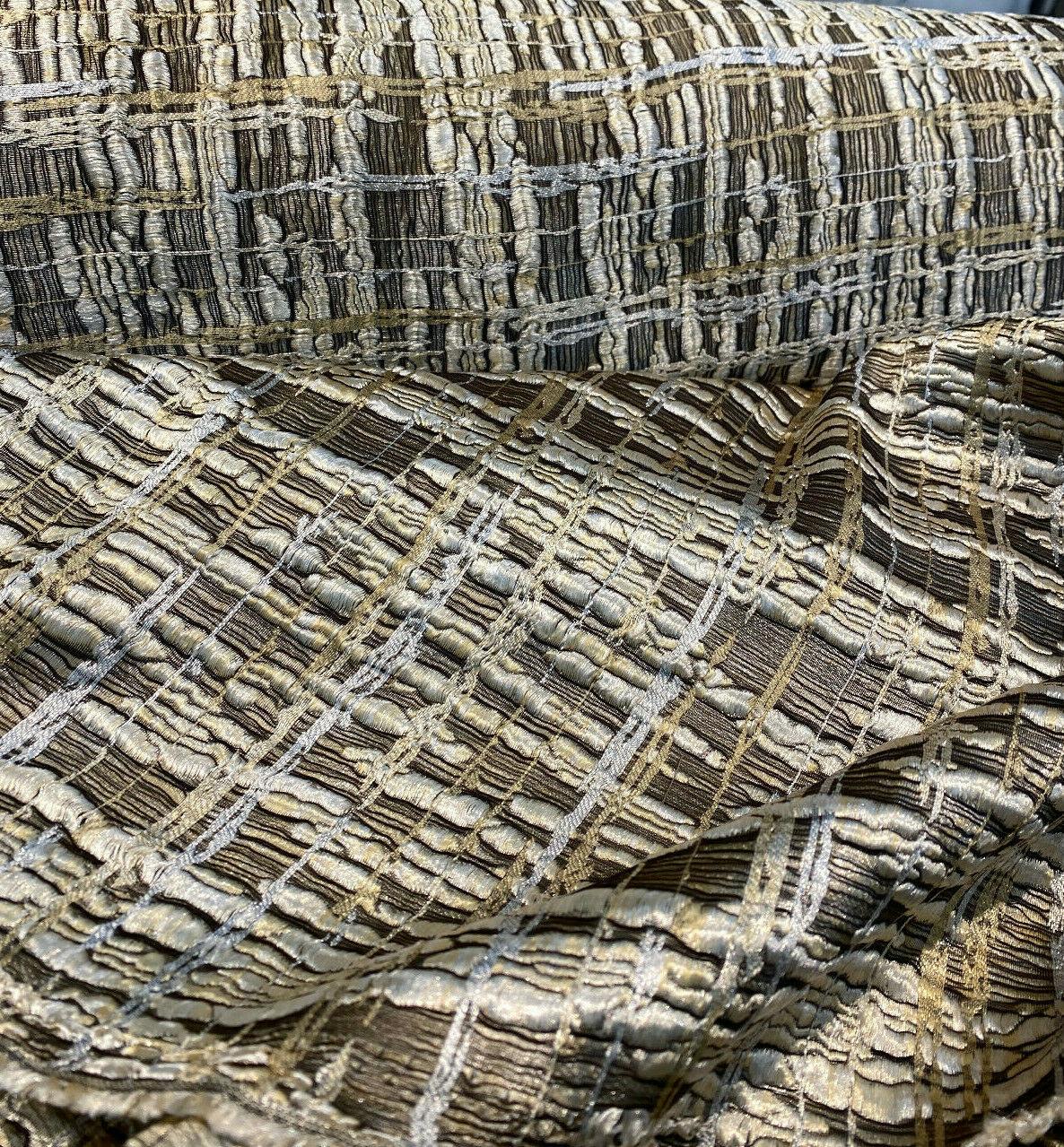 Cubism Square Jacquard Fabric - Gold, Gray Taupe Tint, Contemporary Cubism Square Pattern, 108" Double Width (By The Yard)