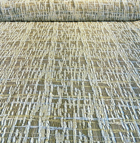 Cubism Square Jacquard Fabric - Gold, Gray Taupe Tint, Contemporary Cubism Square Pattern, 108" Double Width (By The Yard)