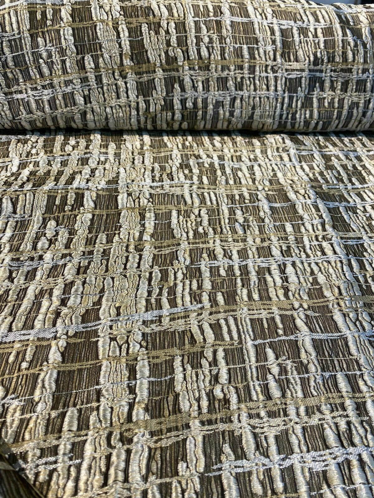 Cubism Square Jacquard Fabric - Gold, Gray Taupe Tint, Contemporary Cubism Square Pattern, 108" Double Width (By The Yard)