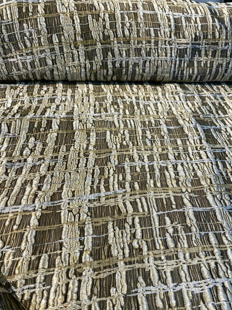 Cubism Square Jacquard Fabric - Gold, Gray Taupe Tint, Contemporary Cubism Square Pattern, 108" Double Width (By The Yard)