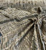 Cubism Square Jacquard Fabric - Gold, Gray Taupe Tint, Contemporary Cubism Square Pattern, 108" Double Width (By The Yard)