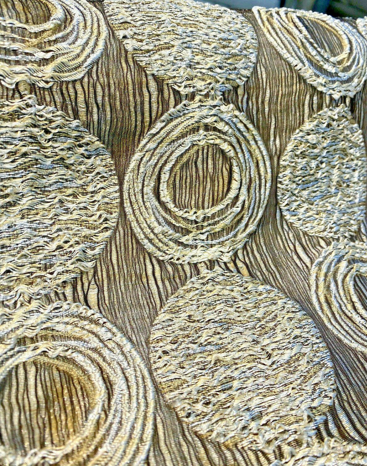 Cubism Circle Jacquard Fabric - Gold And Gray Taupe Contemporary Woven Design, 108" Double Width (1 Yard)