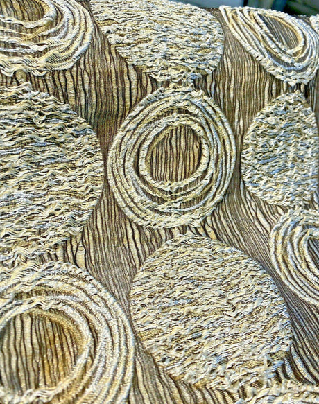Cubism Circle Jacquard Fabric - Gold And Gray Taupe Contemporary Woven Design, 108" Double Width (1 Yard)