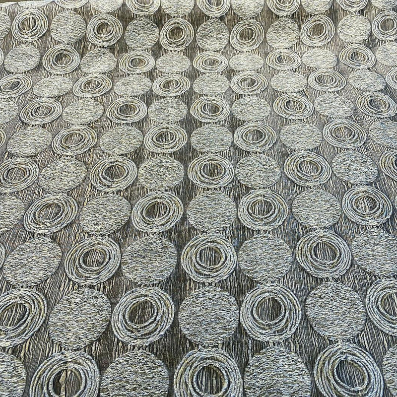Cubism Circle Jacquard Fabric - Gold And Gray Taupe Contemporary Woven Design, 108" Double Width (1 Yard)