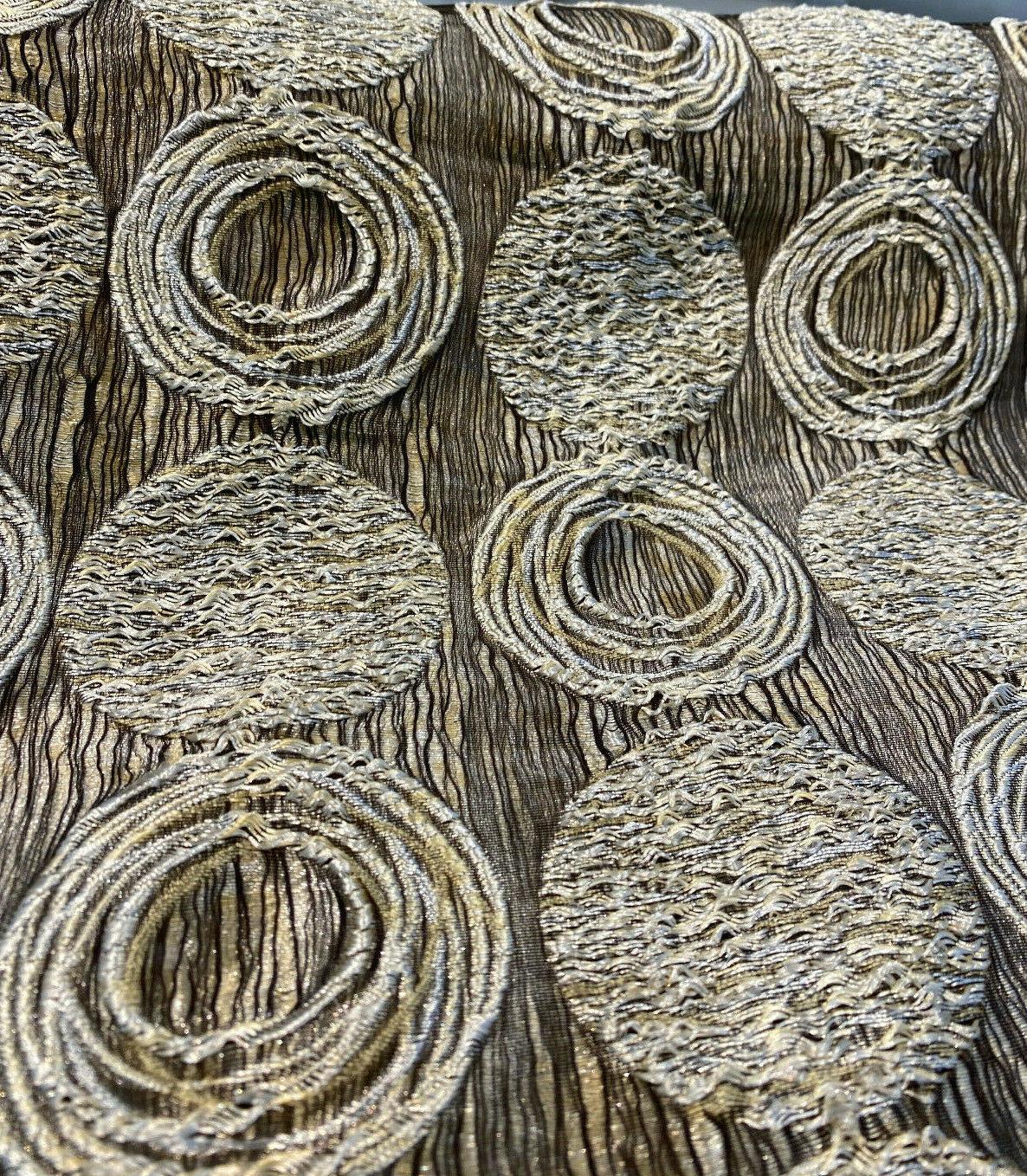 Cubism Circle Jacquard Fabric - Gold And Gray Taupe Contemporary Woven Design, 108" Double Width (1 Yard)