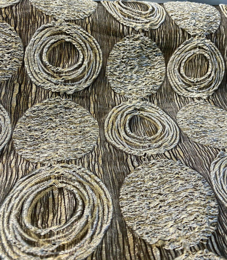Cubism Circle Jacquard Fabric - Gold And Gray Taupe Contemporary Woven Design, 108" Double Width (1 Yard)