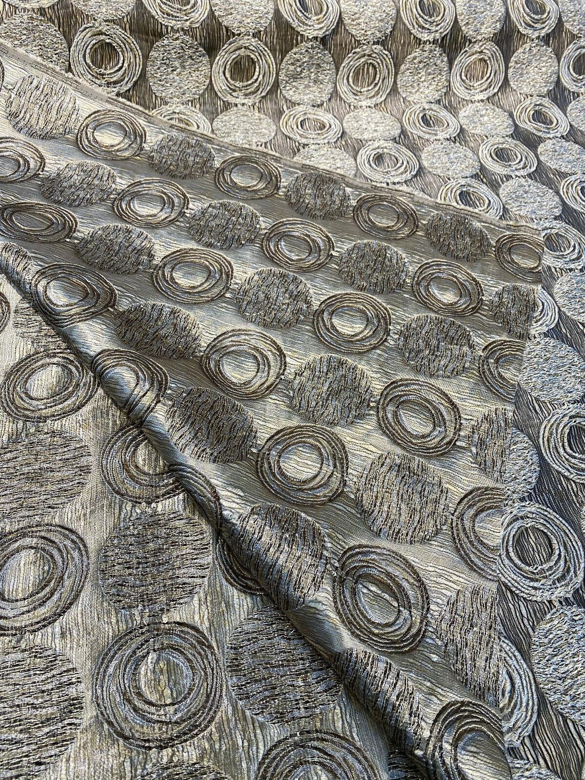 Cubism Circle Jacquard Fabric - Gold And Gray Taupe Contemporary Woven Design, 108" Double Width (1 Yard)