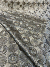 Cubism Circle Jacquard Fabric - Gold And Gray Taupe Contemporary Woven Design, 108" Double Width (1 Yard)