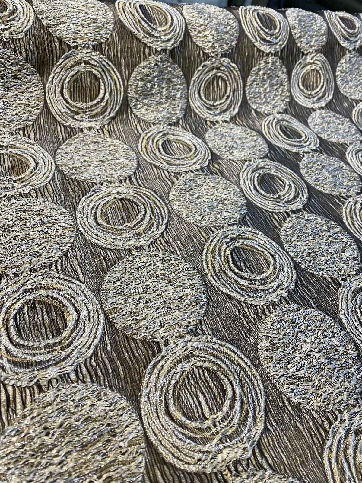 Cubism Circle Jacquard Fabric - Gold And Gray Taupe Contemporary Woven Design, 108" Double Width (1 Yard)