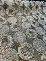 Cubism Circle Jacquard Fabric - Gold And Gray Taupe Contemporary Woven Design, 108" Double Width (1 Yard)