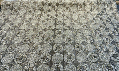 Cubism Circle Jacquard Fabric - Gold And Gray Taupe Contemporary Woven Design, 108" Double Width (1 Yard)