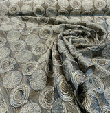 Cubism Circle Jacquard Fabric - Gold And Gray Taupe Contemporary Woven Design, 108" Double Width (1 Yard)