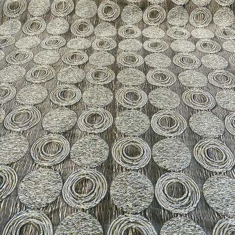 Cubism Circle Jacquard Fabric - Gold And Gray Taupe Contemporary Woven Design, 108" Double Width (1 Yard)