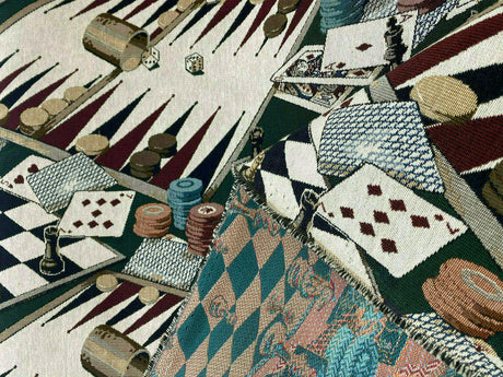 Backgammon Chess Dice Large Polyester Tapestry Fabric - Large Game Board Pattern, 56" Width, 27" Vertical, 14" Horizontal (By The Yard)