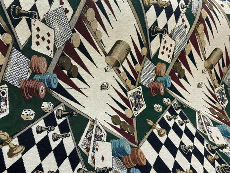 Backgammon Chess Dice Large Polyester Tapestry Fabric - Large Game Board Pattern, 56" Width, 27" Vertical, 14" Horizontal (By The Yard)