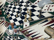 Backgammon Chess Dice Large Polyester Tapestry Fabric - Large Game Board Pattern, 56" Width, 27" Vertical, 14" Horizontal (By The Yard)