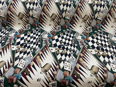 Backgammon Chess Dice Large Polyester Tapestry Fabric - Large Game Board Pattern, 56" Width, 27" Vertical, 14" Horizontal (By The Yard)